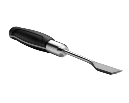 Sleek Polished Steel Chisel with Ergonomic Black Handle