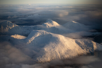Snowy mountain landscape in Lofoten Islands, Norway