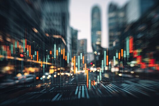 Blurry city street with financial chart overlay