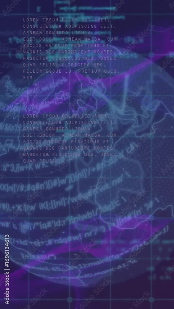 Wall mural animation of data processing and globe in navy digital space