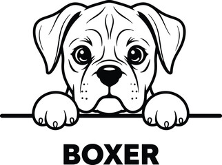  Boxer Puppy Peeking – Black & White Line Art Vector Logo