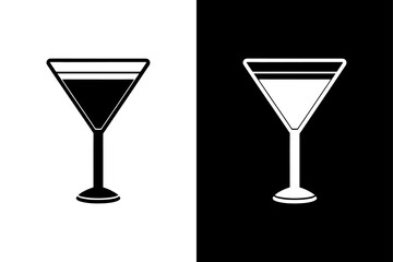 Bar Cocktail Glass Icon | Flat Drink Symbol in Black & White.
