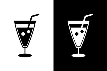 Cocktail Drink Icon Vector | Party Glass Black and White.