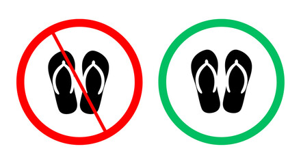 Two sign indicating whether or not sandals or flip-flops are allowed in the area transparent background