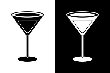Black and White Cocktail Icon | Drink Glass Flat Design.