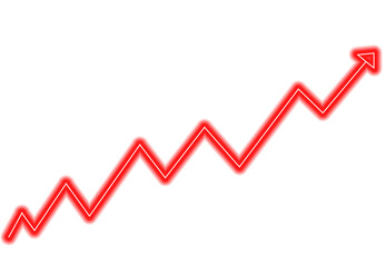 Red upward trend line neon light sparkle