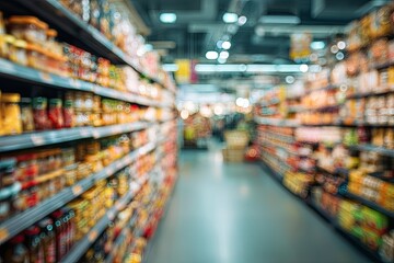 Blurred supermarket aisle with food displays (1)