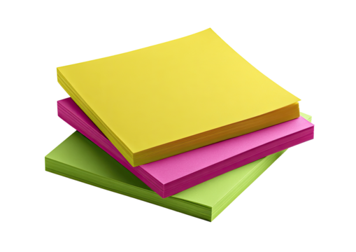 Three stacks of brightly colored sticky notes layered