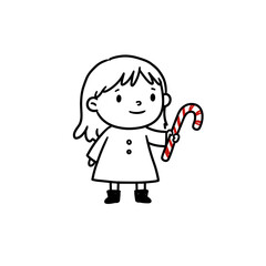 Fototapeta premium Young girl holding candy cane in festive attire for Christmas 