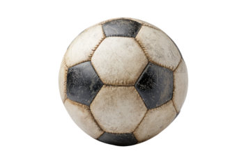 Worn soccer ball, top view