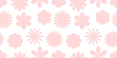 Seamless floral pattern with soft pink abstract flowers on a white background. Minimal and delicate design, perfect for fabric prints, wallpapers, stationery, and modern branding projects.