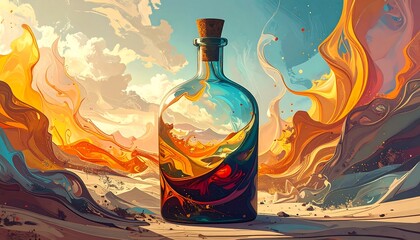Bottle in a vibrant landscape