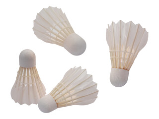 badminton shuttlecock isolated on white in four different angle. transparent.