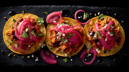 Elegant Artistic Portrayal of Belizean Pibil Pork Taco Featuring Corn Tortillas and Pickled Onions with Emphasis on Traditional Yucatec Maya Fusion Street Cuisine on a Transparent Canvas
