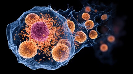 Modern Vector Depiction of a Resting Mast Cell with Clearly Defined Nucleus and Abundant Histamine Granules in a Detailed Inactive Pre-degranulation Presentation