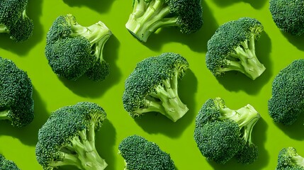 Intricately Detailed Fresh Broccoli Seamless Pattern on a Lush Green Background Illustrating Nutritious Eating Concepts and Diet Essentials