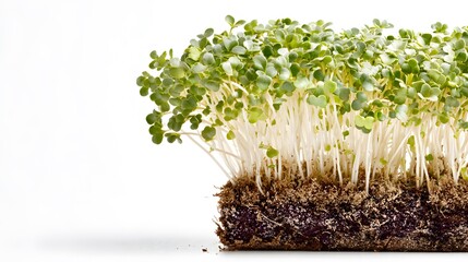 Artistic Presentation of Organically Cultivated Broccoli Sprouts Focusing on Nutritious Enzymes and Sulforaphane with a Minimalistic White Background