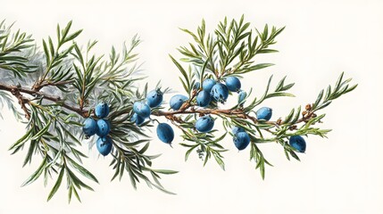 Intricately Detailed Realistic Botanic Illustration of Juniper Plant with Natural Texture and Organic Composition