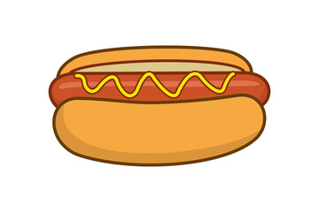Cartoon hot dog with mustard isolated on white background