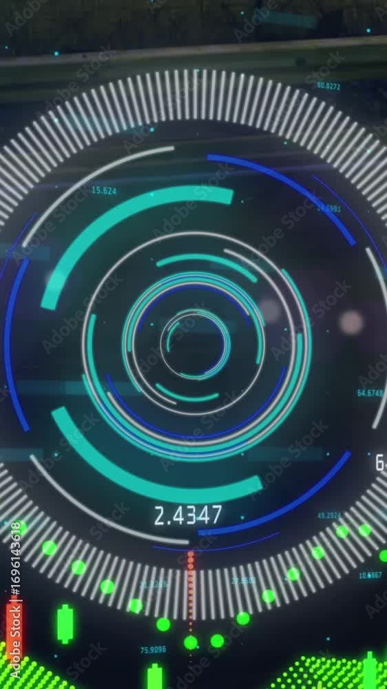 Poster animation of financial data processing over scope scanning
