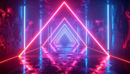 Neon tunnel with triangular patterns