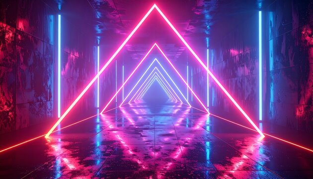 Neon tunnel with triangular patterns