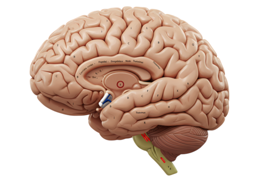 Human Brain Anatomy Lateral View isolated on transparent background