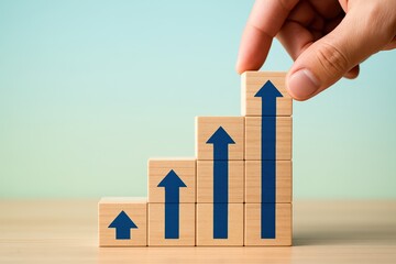 Climbing Towards Business Success, an Arrow Ascends Block by Block with Purpose, Representing Growth and Upward Momentum in Strategic Planning