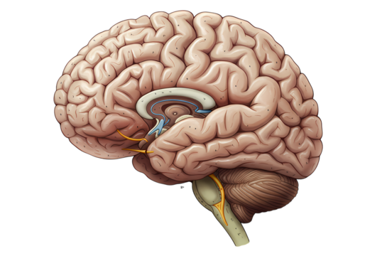 Detailed Illustration of the Human Brain Anatomy and Structure isolated on transparent background