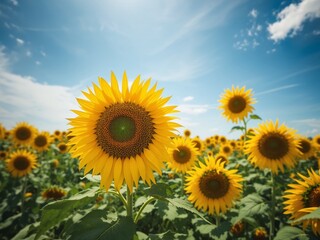 Summer Field of Sunflowers Under a Blue Sky
