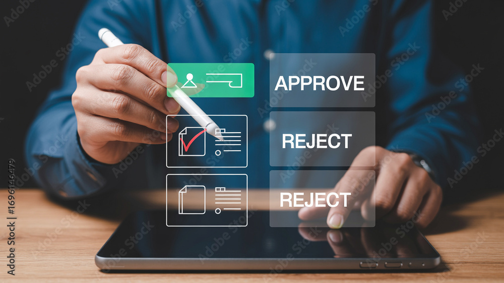 Poster approve or reject concept business process automation digital transformation workflow management sys