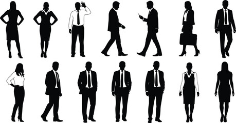 business,silhouette,people,professional,corporate,office,man,woman,team,formal,pose,suit,workplace,staff,illustration