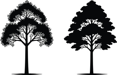 Obraz premium PBlack Silhouette Tree Vector Set with Distinct Canopy Shapes, Botanical Nature Art for Design, Print, and Educational Use