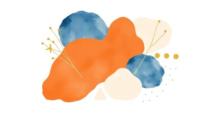 Abstract Watercolor Shapes with Gold Accents