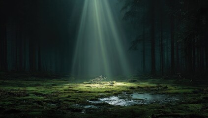 Fototapeta premium Mystical forest illuminated by a beam of light