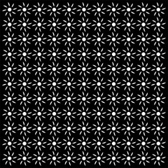 White petal flowers radiate against deep black canvas, forming endless symmetry. Each bloom glows like starlight, merging repetition, elegance, and mesmerizing cosmic harmony.