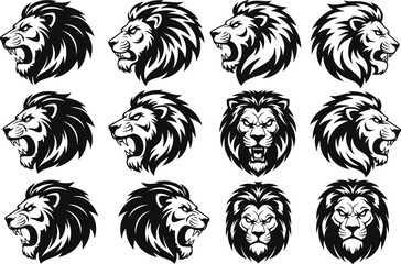 lion, head, tattoo, tribal, animal, wild, fierce, predator, graphic, mascot, design, black, white, roar, beast