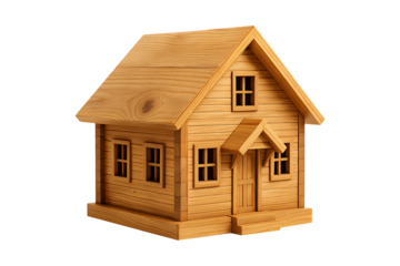 Wooden House Model Isolated on a Transparent Background