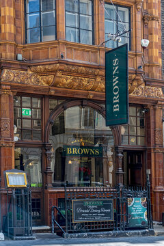LONDON, UK - JULY 08, 2018:  Browns Brasserie and Bar Restaurant in Maddox Street, Mayfair