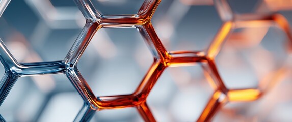 Hexagonal Abstraction: An artistic depiction of interconnected hexagonal shapes, rendered in a dynamic play of light and shadow, evokes a sense of complexity and interconnectedness.