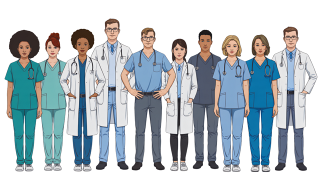 Diverse medical professionals standing strong together team work - Powered by Adobe
