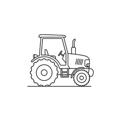 Obraz premium Tractor line art illustration, simple outline drawing of a farm vehicle for agricultural or construction work