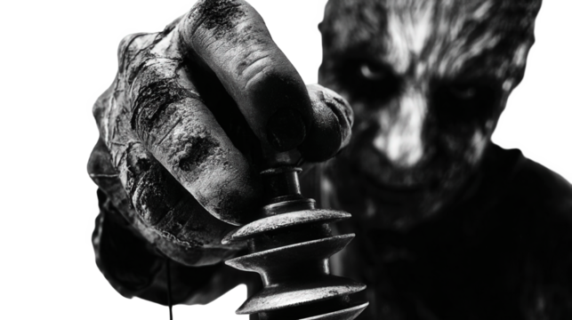 Close Up Monochrome Image Of A Horror Face And Hand