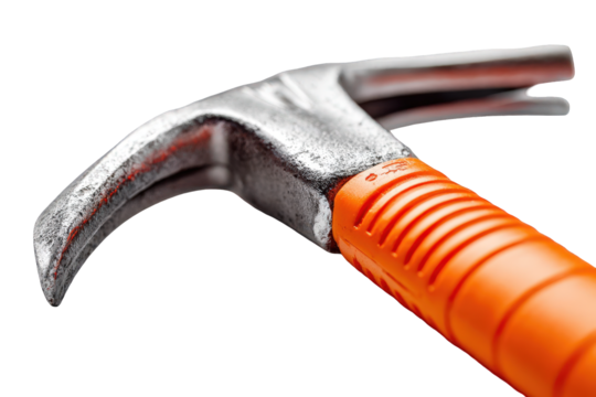 Close Up of a Durable Steel Rock Climbing Hammer with an Orange Handle