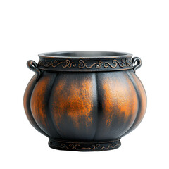 Witch pumpkin cauldron with steam white isolated background, clear view, simple light. extra detail simple design clean look calm mood neat focus clear space for text easy style plain background natur