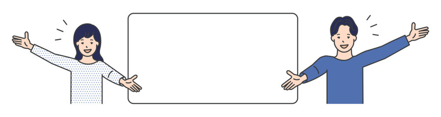 コピースペースを手で指す男女イラスト素材