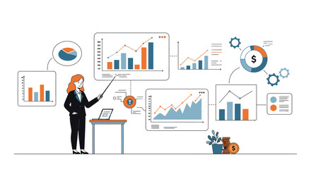 Businesswoman Presenting Financial Data with Charts and Graphs.