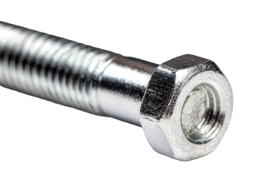 Close-up of a Silver Hex Bolt with Fine Scratches on a Black Background