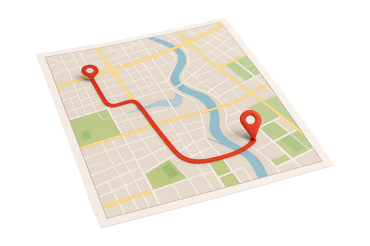 City Map with Location Route Isolated on a Transparent Background