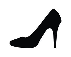 Black silhouette of a women's high heel shoe on white background